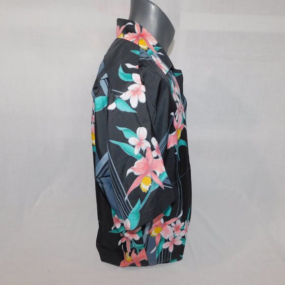 Vintage Hilo Hattie Mens XL Black Pink Green Floral Hawaiian Shirt - Picture 7 of 10